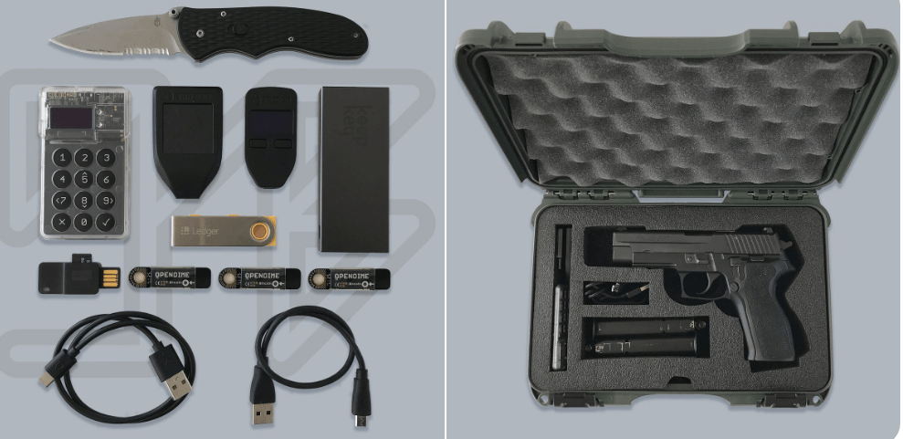 Imagem da matéria: Empresa vende maleta para guardar carteira de bitcoin, faca e pistola