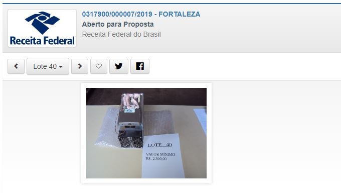 Imagem da matéria: Receita Federal leiloa mineradora de criptomoedas com lance inicial de R$ 2.500