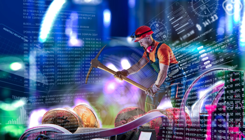 Ilustração de homem minerando com picareta