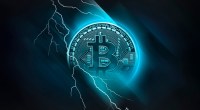 Moeda do Bitcoin envolta por raios (Lightning Network)