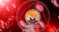 Criptomoeda Monero (XMR) com o fundo vermelho.