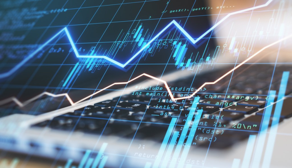 Tela com gráficos de mercado financeiro