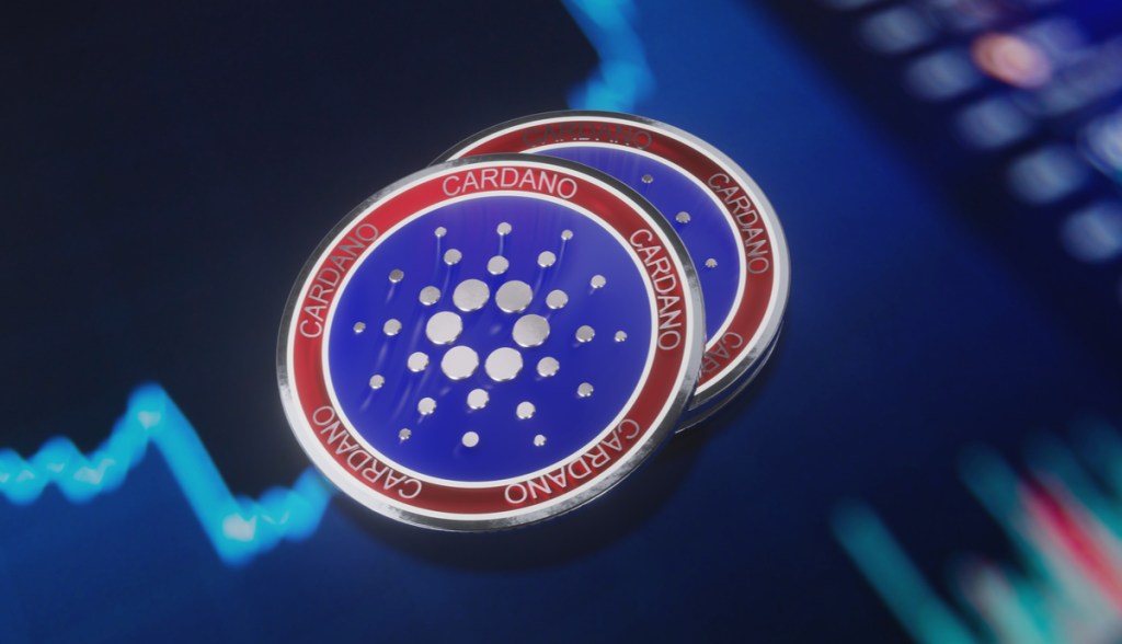 Foto com o token ADA e uma gráfico ao fundo