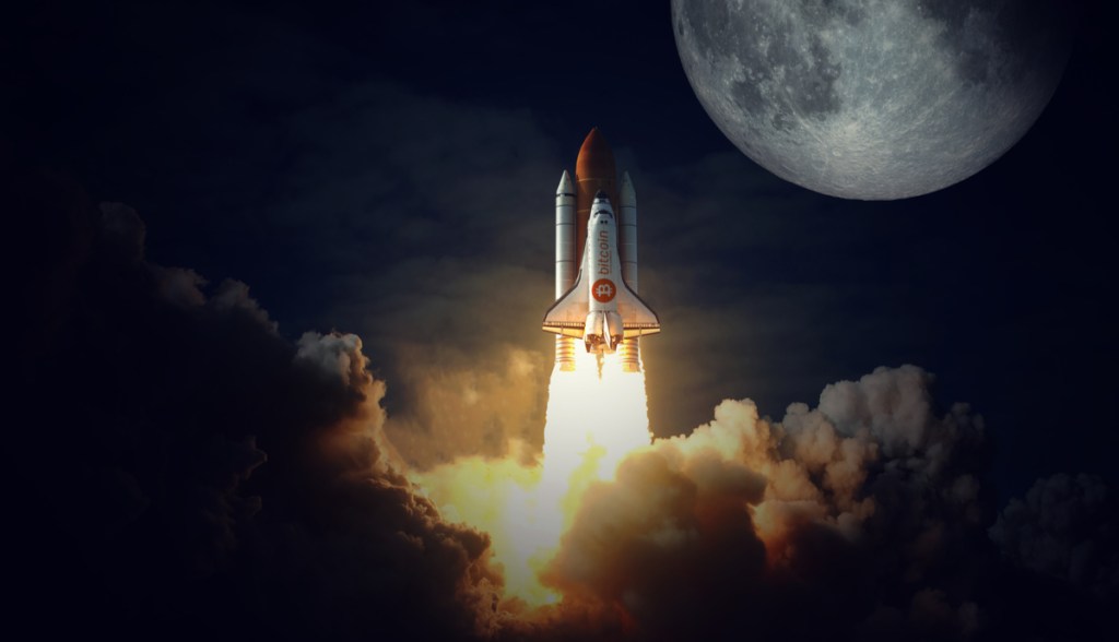 Foguete do Bitcoin decolando