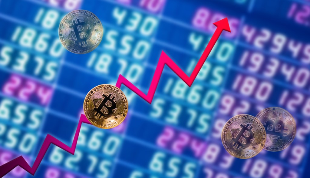 Grafico de mercado com moeda de bitcoin