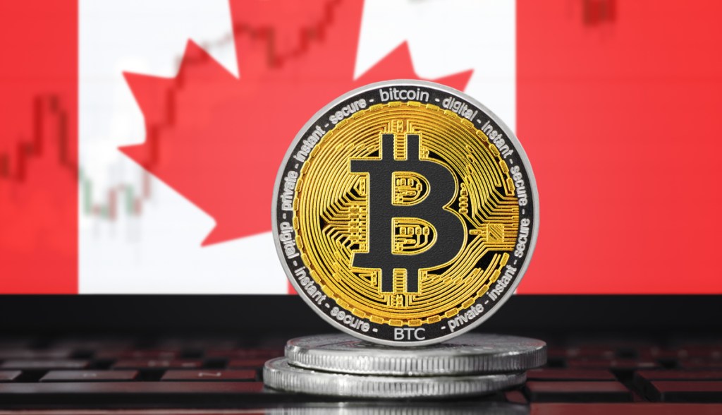 Bandeira do Canadá com Bitcoin
