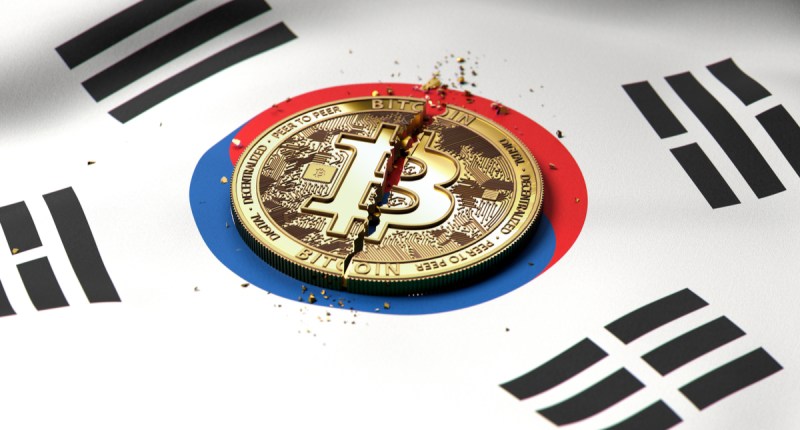 Bitcoin e bandeira da coreia do sul