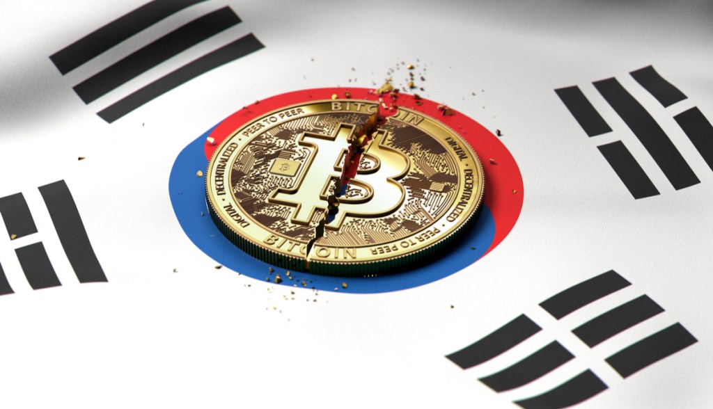 Bitcoin e bandeira da coreia do sul