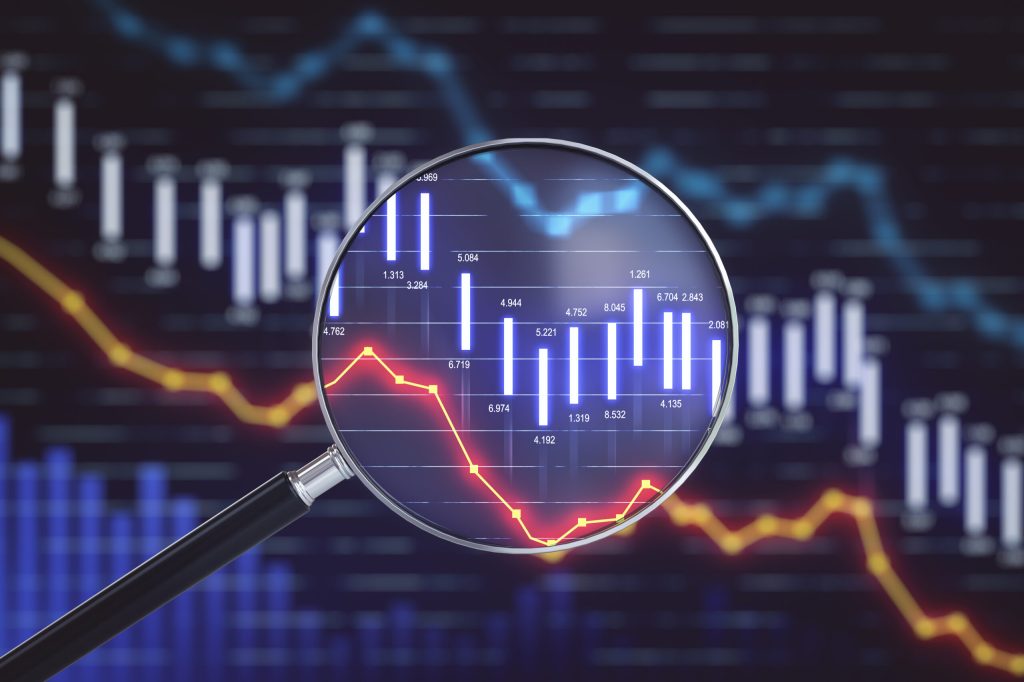 Tela com gráfico de mercado