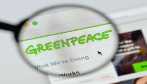 Lupa à frente de tela de computador mostra logo da Greenpeace