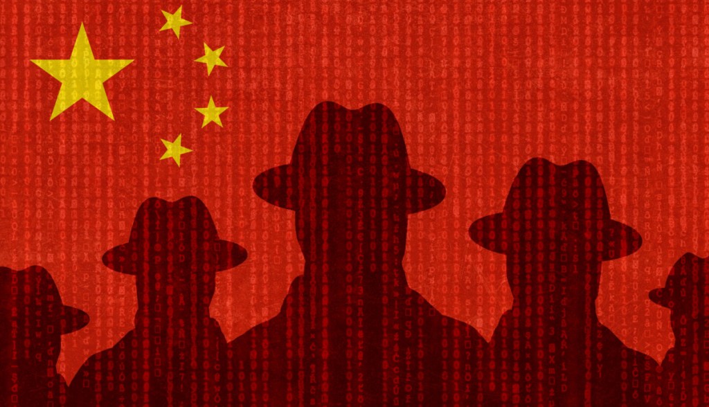 Sombra de espiões com a bandeira da China