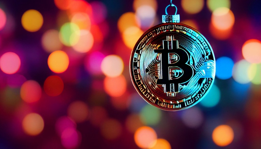 moeda de bitcoin como enfeite de natal