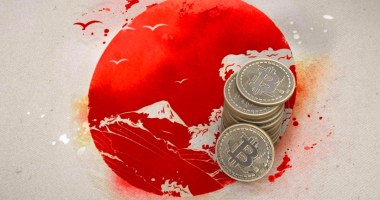 Bandeira do Japão com moedas de bitcoin