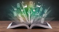 Hologramas saem de livro físico com destaque para símbolo ethereum