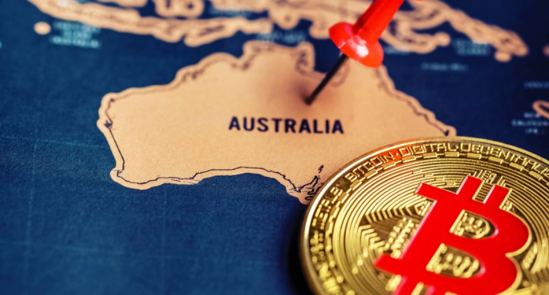 Mapa da Austrália com moeda de bitcoin