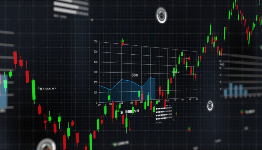 Telas mostrando gráficos do mercado financeiro