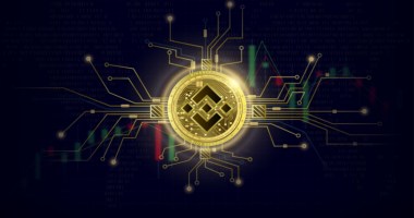 Simulação de rede de dados com logo da Binance