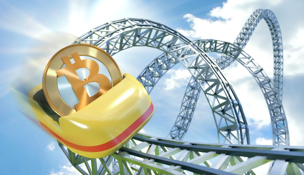 Moeda de bitcoin em montanha russa