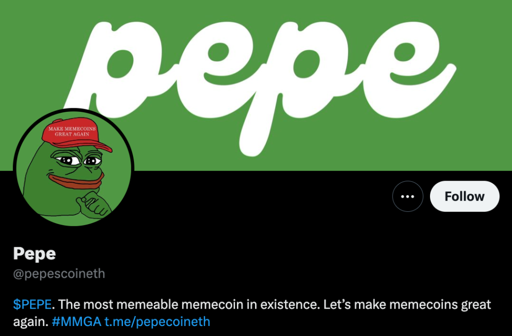 Fachada do twitter oficial do memetoken do Sapo Pepe (PEPE)