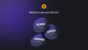 Imagem com texto: "Tokens BRC-20 São os novos ERC-20", ilustrando os tokens ORDI, PEPE e MEME.