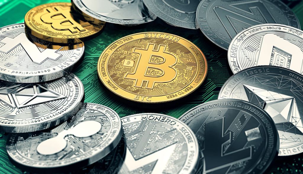 Criptomoedas formam círculo com bitcoin no centro