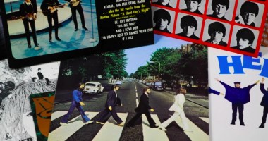 Banner com várias imagens dos Beatles