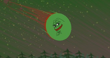 ilustração mostra logo da pepecoin PEPE subindo ao céu