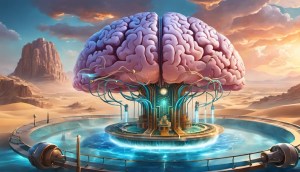 ilustração de um cérebro plugao em uma fonte de água-Criação Decrypt por AI