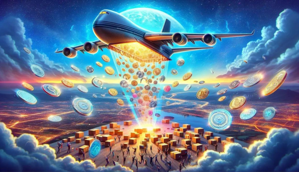 avião despejando tokens - airdrop