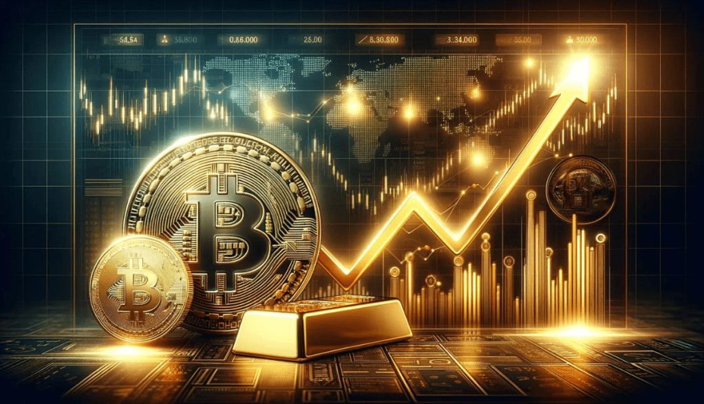 ilustração correlação entre ouro e bitcoin