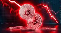 bitcoin e ethereum em grafico vermelho de queda