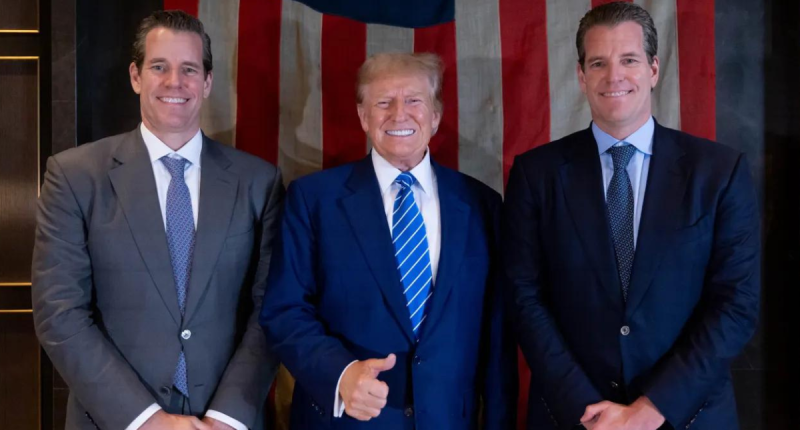 Imagem da matéria: Gêmeos Winklevoss doam US$ 2 milhões em Bitcoin a Trump para combater "guerra às criptomoedas"