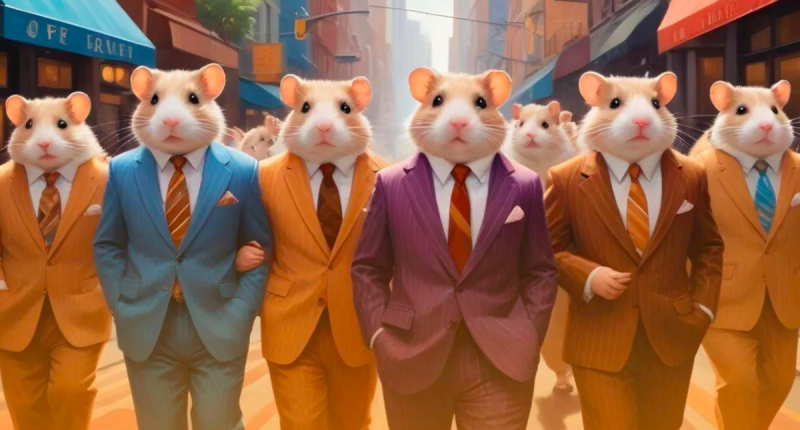 Ilustração de vários hamsters lado a lado vestidos de paletó e gravata