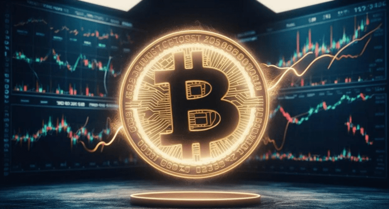 moeda de bitcoin com gráficos ao fundo