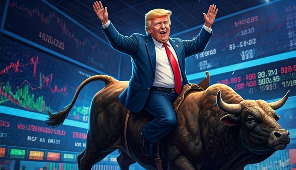 ilustração de trump em cima de touro - trump trade