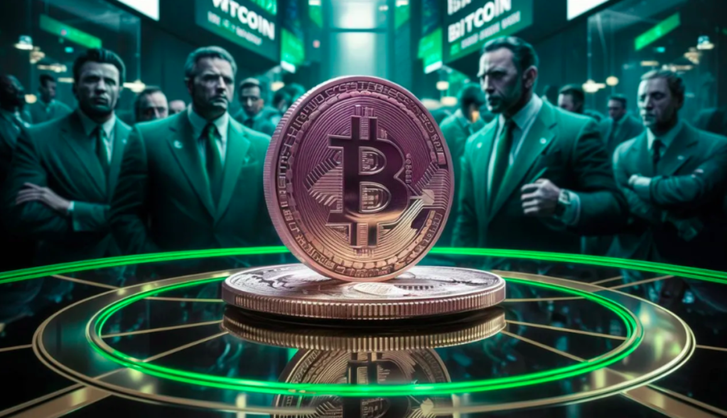 Moeda de Bitcoin em exposição