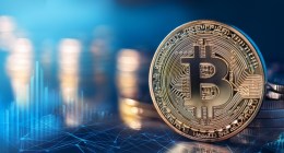 moeda de bitcoin com fundo azul