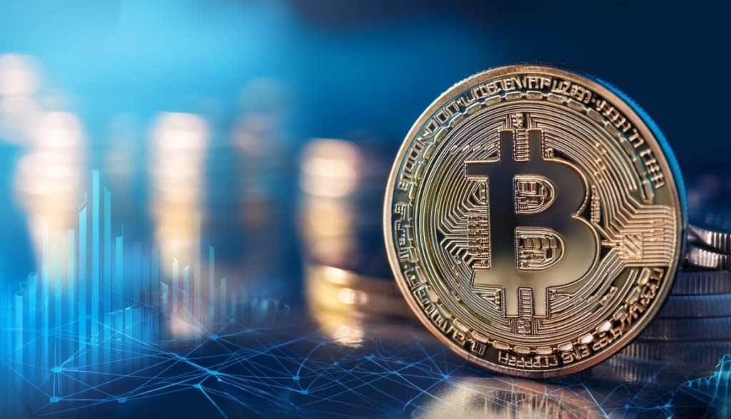 moeda de bitcoin com fundo azul