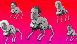 montagem da arte de Beeple com dogs nft musk mark bezos