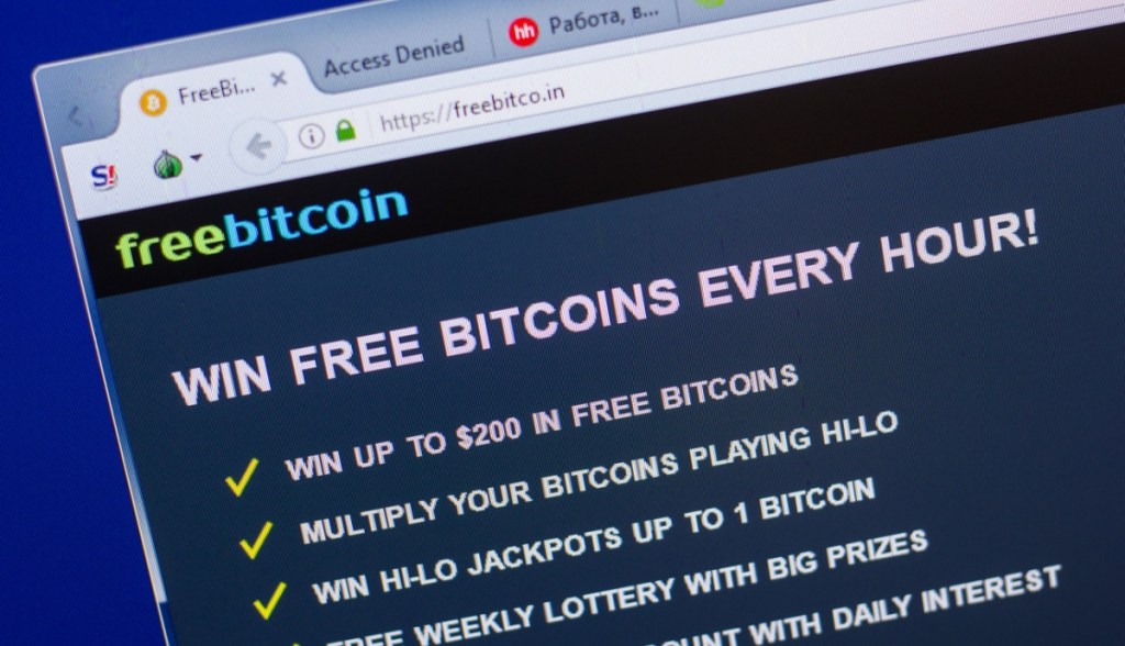 ilustração de aba no chrome do site freebitcoin que fava Bitcoin grátis